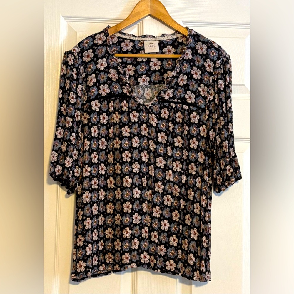 Knox Rose Womens Multicolor Floral Short Sleeve Pullover Blouse Top - Size XL